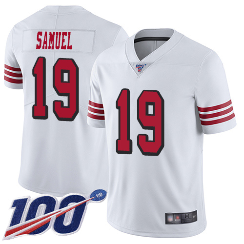 49ers #19 Deebo Samuel White Rush Men’s Stitched NFL 100th Season Jersey