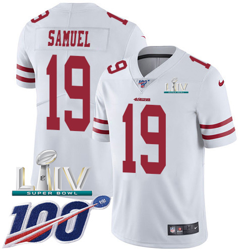 49ers #19 Deebo Samuel White Super Bowl LIV 2020 Men’s Stitched NFL 100th Season Vapor Jersey