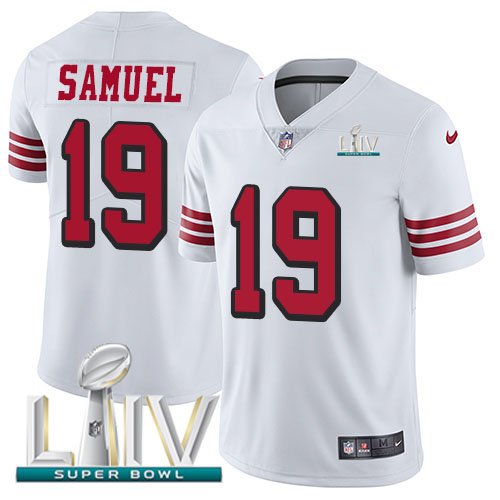 49ers #19 Deebo Samuel White Super Bowl LIV 2020 Rush Men’s Stitched NFL Vapor Untouchable Jersey