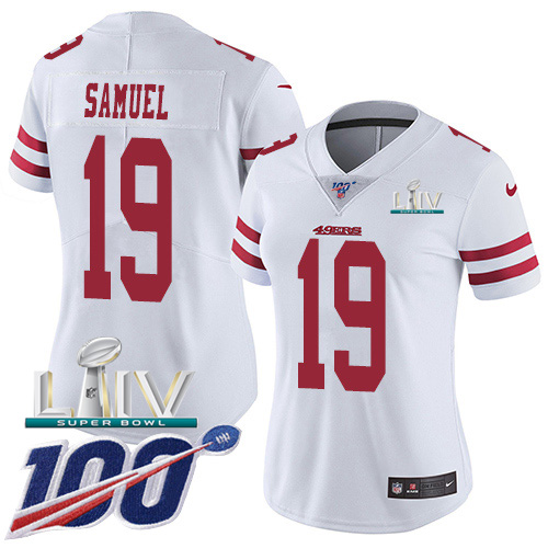 49ers #19 Deebo Samuel White Super Bowl LIV 2020 Women’s Stitched NFL 100th Season Vapor Jersey