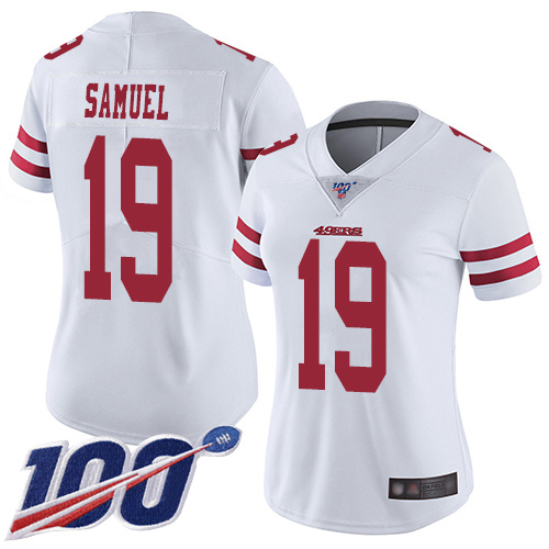 49ers #19 Deebo Samuel White Women’s Stitched NFL 100th Season Vapor Jersey
