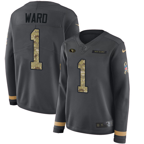 49ers #1 Jimmie Ward Anthracite Salute To Service Women’s Stitched NFL Therma Long Sleeve Jersey