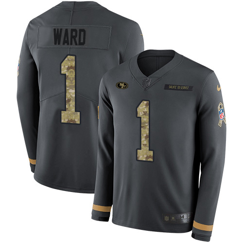 49ers #1 Jimmie Ward Anthracite Salute To Service Youth Stitched NFL Therma Long Sleeve Jersey