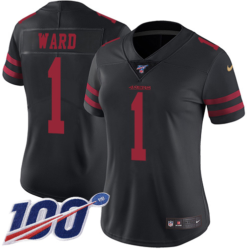 49ers #1 Jimmie Ward Black Alternate Women’s Stitched NFL 100th Season Vapor Jersey
