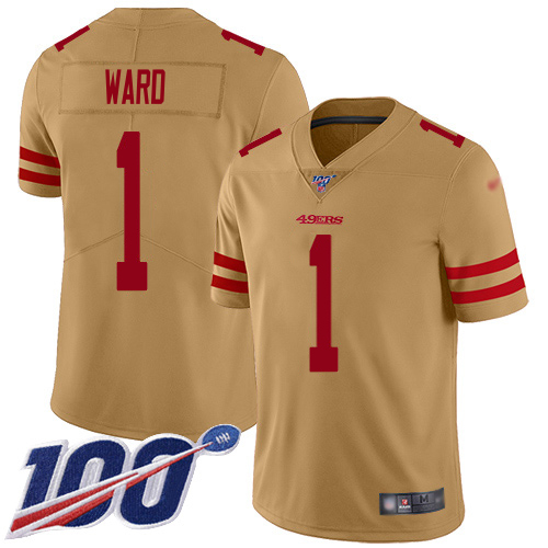 49ers #1 Jimmie Ward Gold Men’s Stitched NFL Inverted Legend 100th Season Jersey