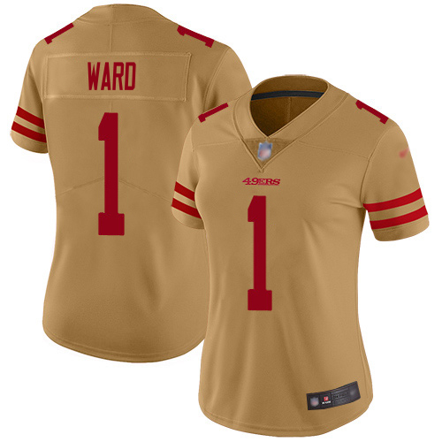 49ers #1 Jimmie Ward Gold Women’s Stitched NFL Inverted Legend Jersey