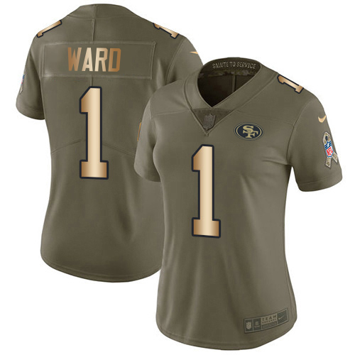 49ers #1 Jimmie Ward Olive/Gold Women’s Stitched NFL 2017 Salute To Service Jersey