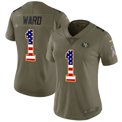 49ers #1 Jimmie Ward Olive/USA Flag Women’s Stitched NFL 2017 Salute To Service Jersey