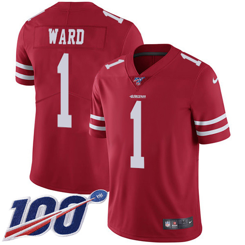 49ers #1 Jimmie Ward Red Team Color Men’s Stitched NFL 100th Season Vapor Jersey