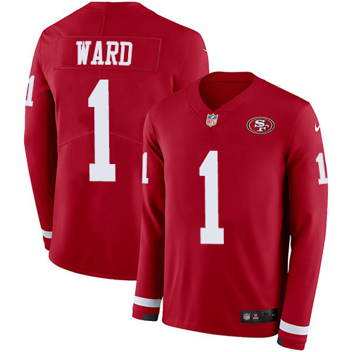 49ers #1 Jimmie Ward Red Team Color Men’s Stitched NFL Therma Long Sleeve Jersey