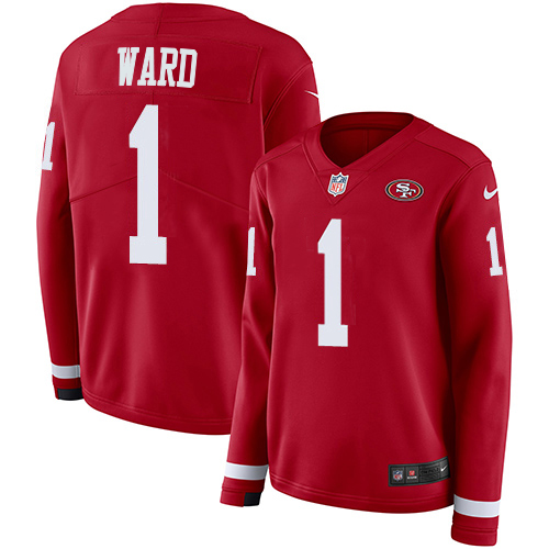 49ers #1 Jimmie Ward Red Team Color Women’s Stitched NFL Therma Long Sleeve Jersey