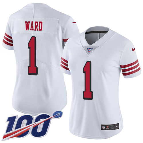 49ers #1 Jimmie Ward White Rush Women’s Stitched NFL 100th Season Jersey