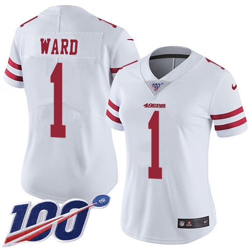 49ers #1 Jimmie Ward White Women’s Stitched NFL 100th Season Vapor Jersey