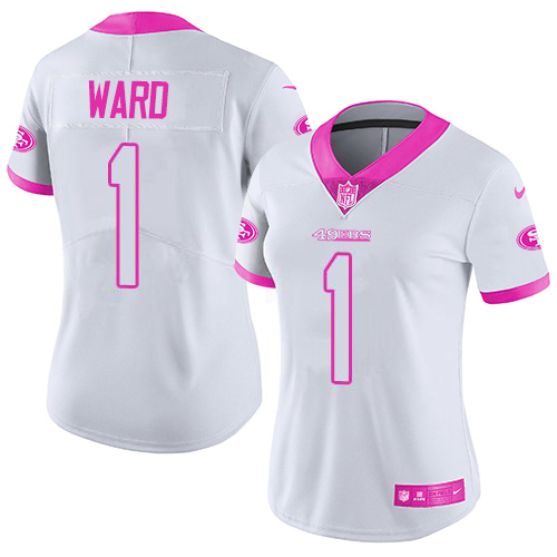49ers #1 Jimmie Ward White/Pink Women’s Stitched NFL Rush Fashion Jersey