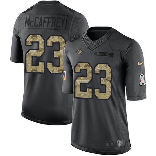 49ers #23 Christian McCaffrey Black Men’s Stitched NFL 2016 Salute To Service Jersey