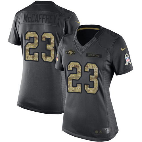 49ers #23 Christian McCaffrey Black Women’s Stitched NFL 2016 Salute To Service Jersey