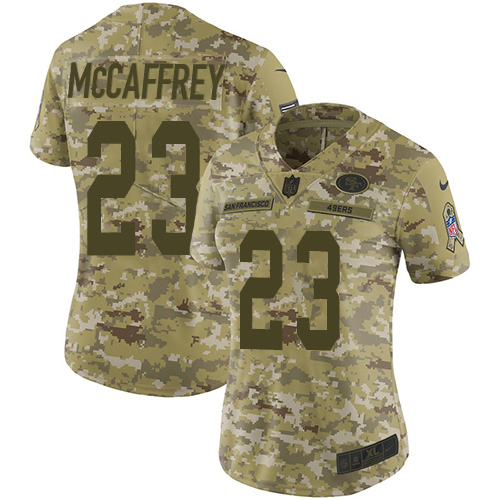 49ers #23 Christian McCaffrey Camo Women’s Stitched NFL 2018 Salute To Service Jersey