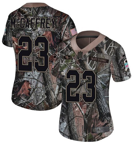 49ers #23 Christian McCaffrey Camo Women’s Stitched NFL Rush Realtree Jersey