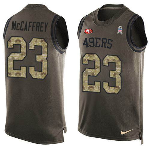 49ers #23 Christian McCaffrey Green Men’s Stitched NFL Salute To Service Tank Top Jersey