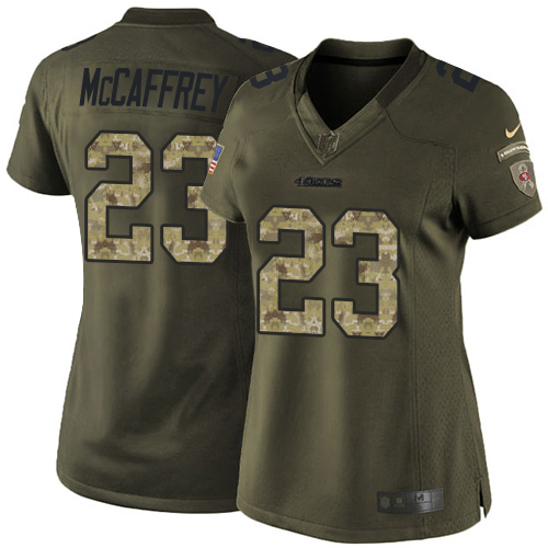 49ers #23 Christian McCaffrey Green Women’s Stitched NFL 2015 Salute To Service Jersey