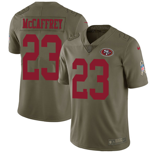 49ers #23 Christian McCaffrey Olive Youth Stitched NFL 2017 Salute To Service Jersey