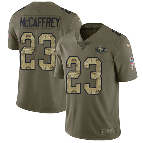 49ers #23 Christian McCaffrey Olive/Camo Men’s Stitched NFL 2017 Salute To Service Jersey