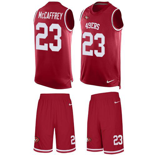 49ers #23 Christian McCaffrey Red Team Color Men’s Stitched NFL Tank Top Suit Jersey