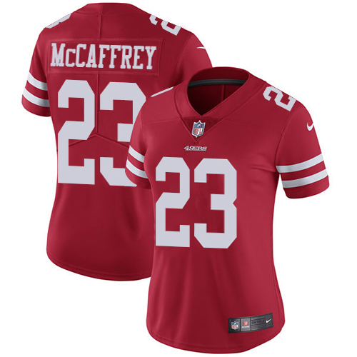 49ers #23 Christian McCaffrey Red Team Color Women’s Stitched NFL Vapor Untouchable Jersey