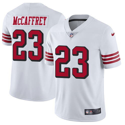 49ers #23 Christian McCaffrey White Rush Men’s Stitched NFL Vapor Untouchable Jersey