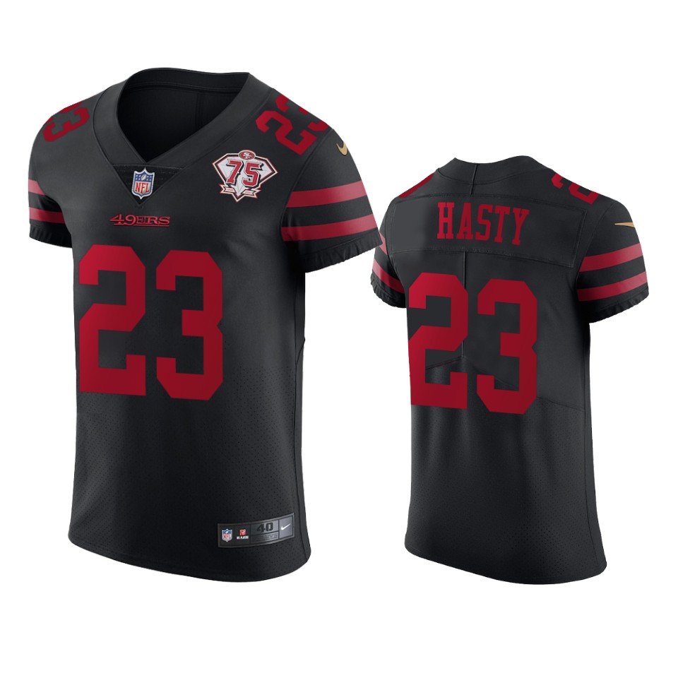 49ers #23 Jamycal Hasty Black Alternate Men’s 75th Anniversary Stitched NFL Vapor Untouchable Elite Jersey