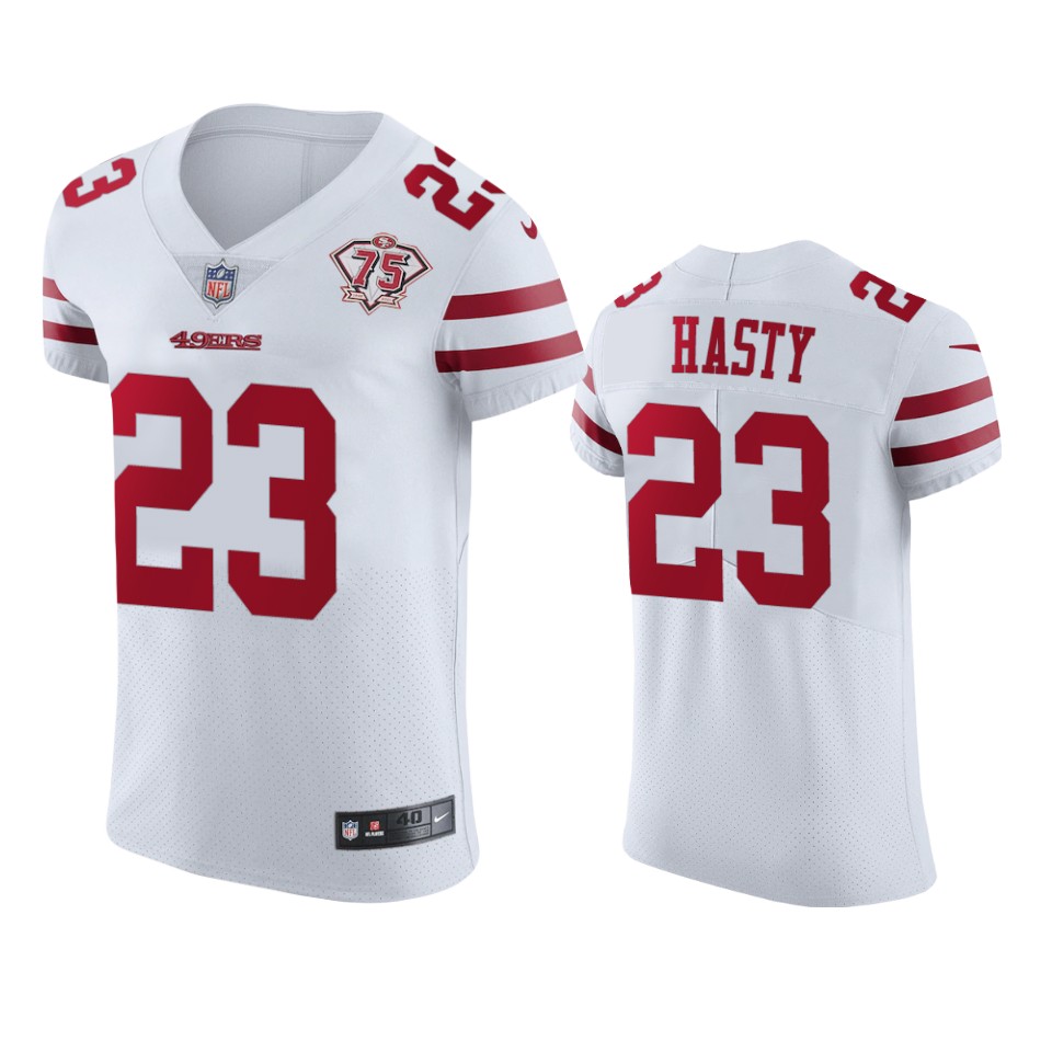 49ers #23 Jamycal Hasty White Men’s 75th Anniversary Stitched NFL Vapor Untouchable Elite Jersey