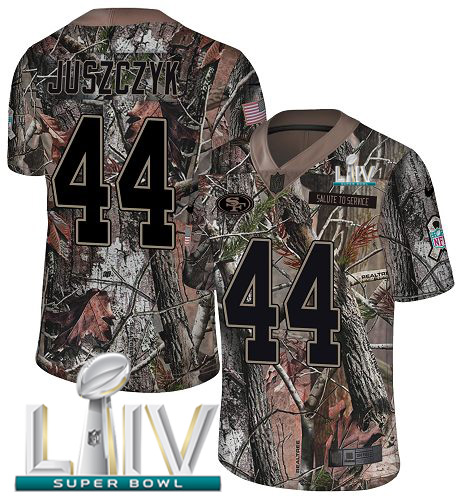 49ers #44 Kyle Juszczyk Camo Super Bowl LIV 2020 Men’s Stitched NFL Rush Realtree Jersey