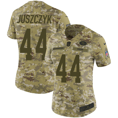 49ers #44 Kyle Juszczyk Camo Women’s Stitched NFL 2018 Salute To Service Jersey