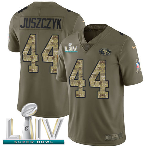 49ers #44 Kyle Juszczyk Olive/Camo Super Bowl LIV 2020 Men’s Stitched NFL 2017 Salute To Service Jersey
