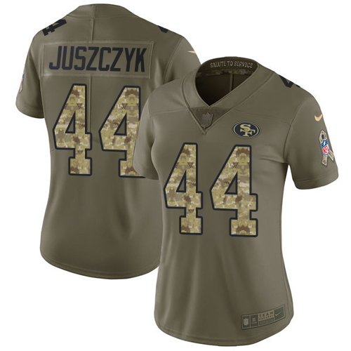 49ers #44 Kyle Juszczyk Olive/Camo Women’s Stitched NFL 2017 Salute To Service Jersey