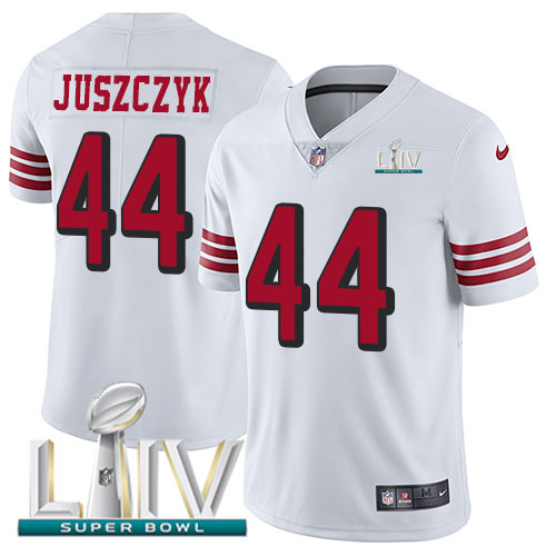 49ers #44 Kyle Juszczyk White Super Bowl LIV 2020 Rush Youth Stitched NFL Vapor Untouchable Jersey