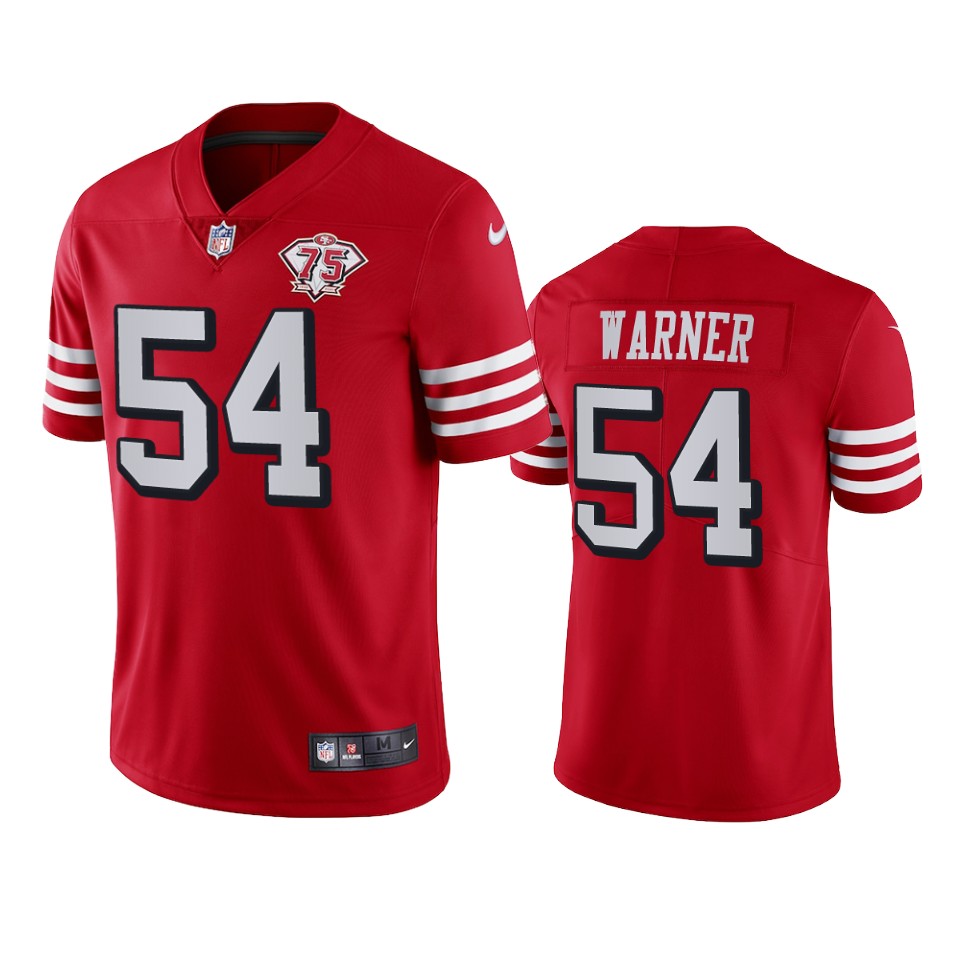 49ers #54 Fred Warner Red Rush Men’s 75th Anniversary Stitched NFL Vapor Untouchable Jersey