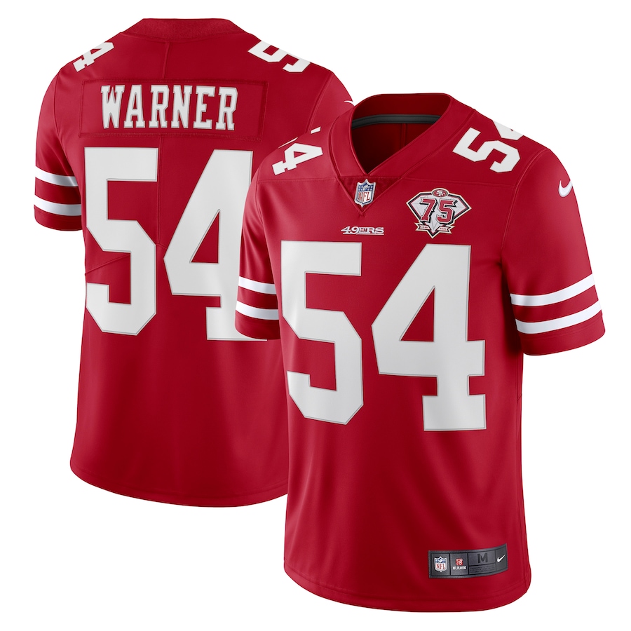 49ers #54 Fred Warner Red Youth 75th Anniversary Stitched NFL Vapor Untouchable Jersey