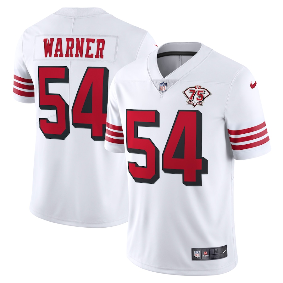 49ers #54 Fred Warner White Rush Men’s 75th Anniversary Stitched NFL Vapor Untouchable Jersey