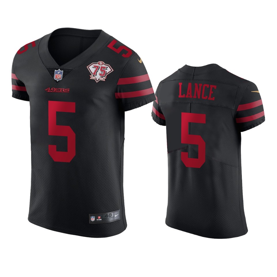 49ers #5 Trey Lance Black Alternate Men’s 75th Anniversary Stitched NFL Vapor Untouchable Elite Jersey