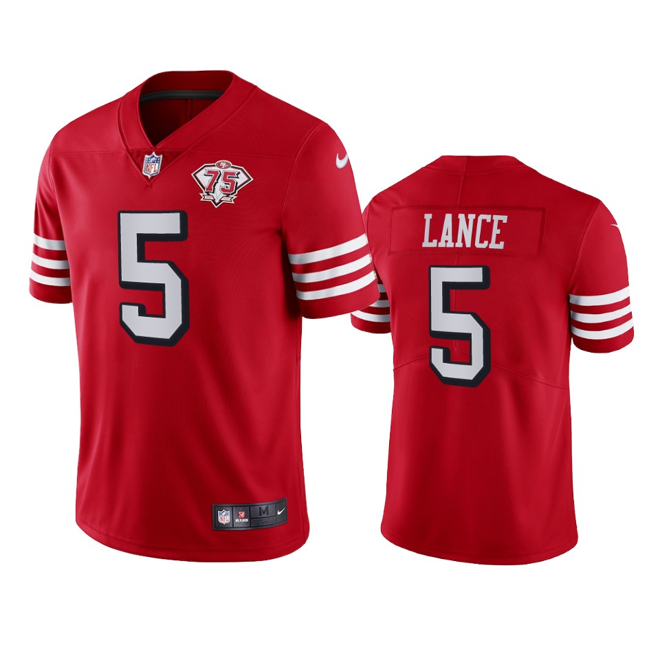 49ers #5 Trey Lance Red Rush Youth 75th Anniversary Stitched NFL Vapor Untouchable Jersey