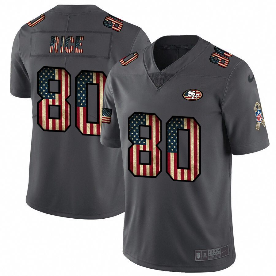 49ers #80 Jerry Rice 2018 Salute To Service Retro USA Flag NFL Jersey