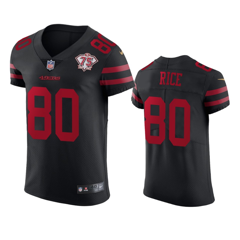 49ers #80 Jerry Rice Black Alternate Men’s 75th Anniversary Stitched NFL Vapor Untouchable Elite Jersey
