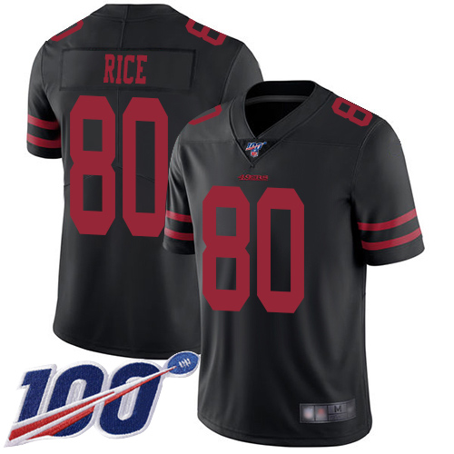 49ers #80 Jerry Rice Black Alternate Men’s Stitched NFL 100th Season Vapor Jersey