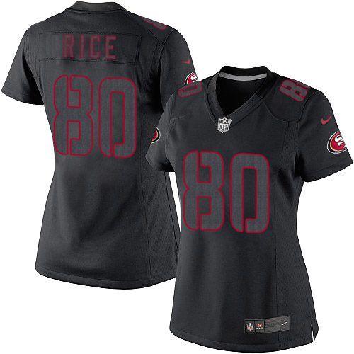 49ers #80 Jerry Rice Black Impact Women’s Stitched NFL Jersey