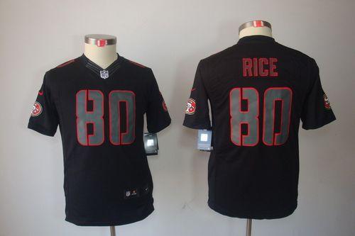 49ers #80 Jerry Rice Black Impact Youth Stitched NFL Jersey