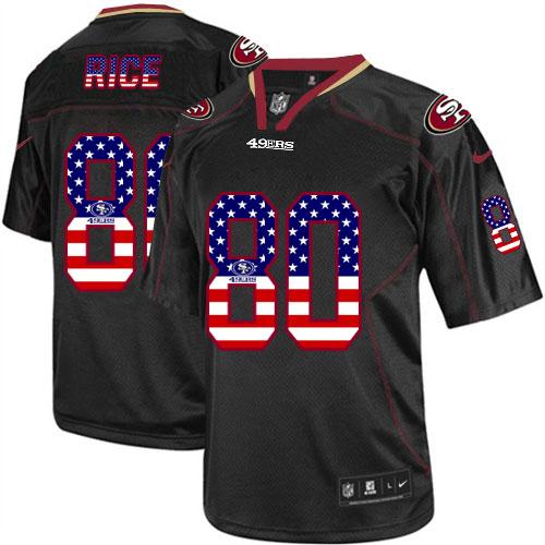 49ers #80 Jerry Rice Black Men’s Stitched NFL Elite USA Flag Fashion Jersey