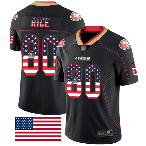 49ers #80 Jerry Rice Black Men’s Stitched NFL Rush USA Flag Jersey