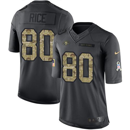 49ers #80 Jerry Rice Black Youth Stitched NFL 2016 Salute To Service Jersey