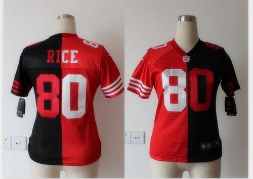 49ers #80 Jerry Rice Black/Red Women’s Stitched NFL Elite Split Jersey